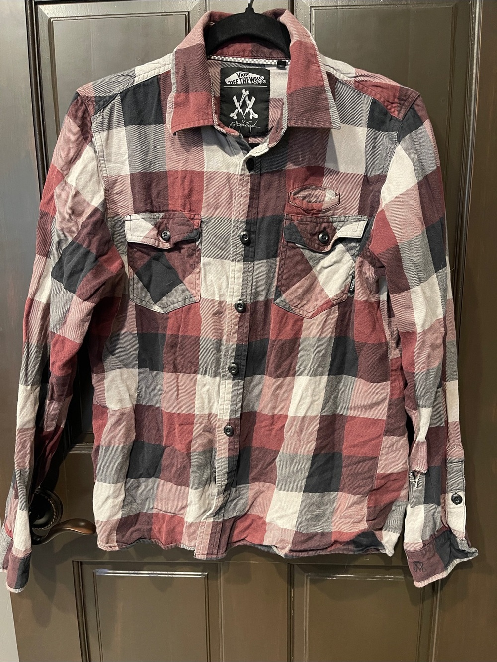 Vans Red Black White Plaid Long-Sleeve Button-Down Shirt